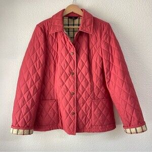 LL Bean Pink Quilted Plaid Lining Riding Jacket Size 8